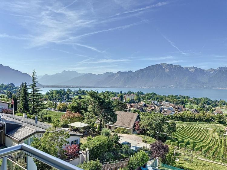 Doppelvilla mit 5,5 Zimmern, mit Panoramablick auf den See und die Alpen!