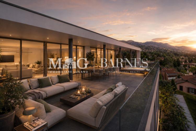 Collina d'Oro: Neugebautes Penthouse mit Panoramaterrasse