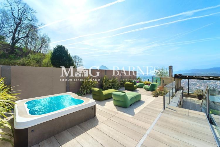 Lugano, Aldesago: 5,5-Zimmer-Penthouse mit Seeblick und Terrasse
