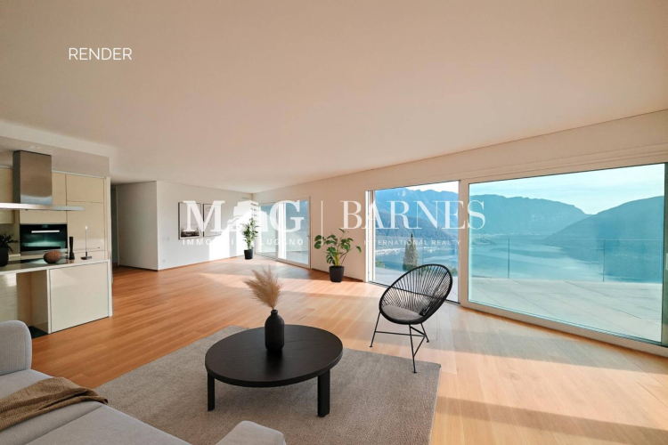 Lugano, Carona: Penthouse of 266 sqm, 5.5 rooms, with superb lake view and large terrace